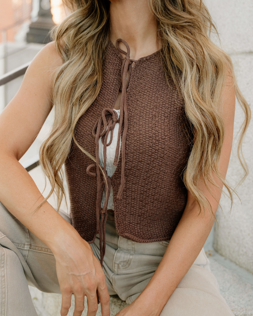 August Tie Up Vest - Brown
