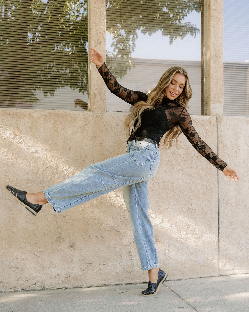 Sheer Floral Lace Top - Black