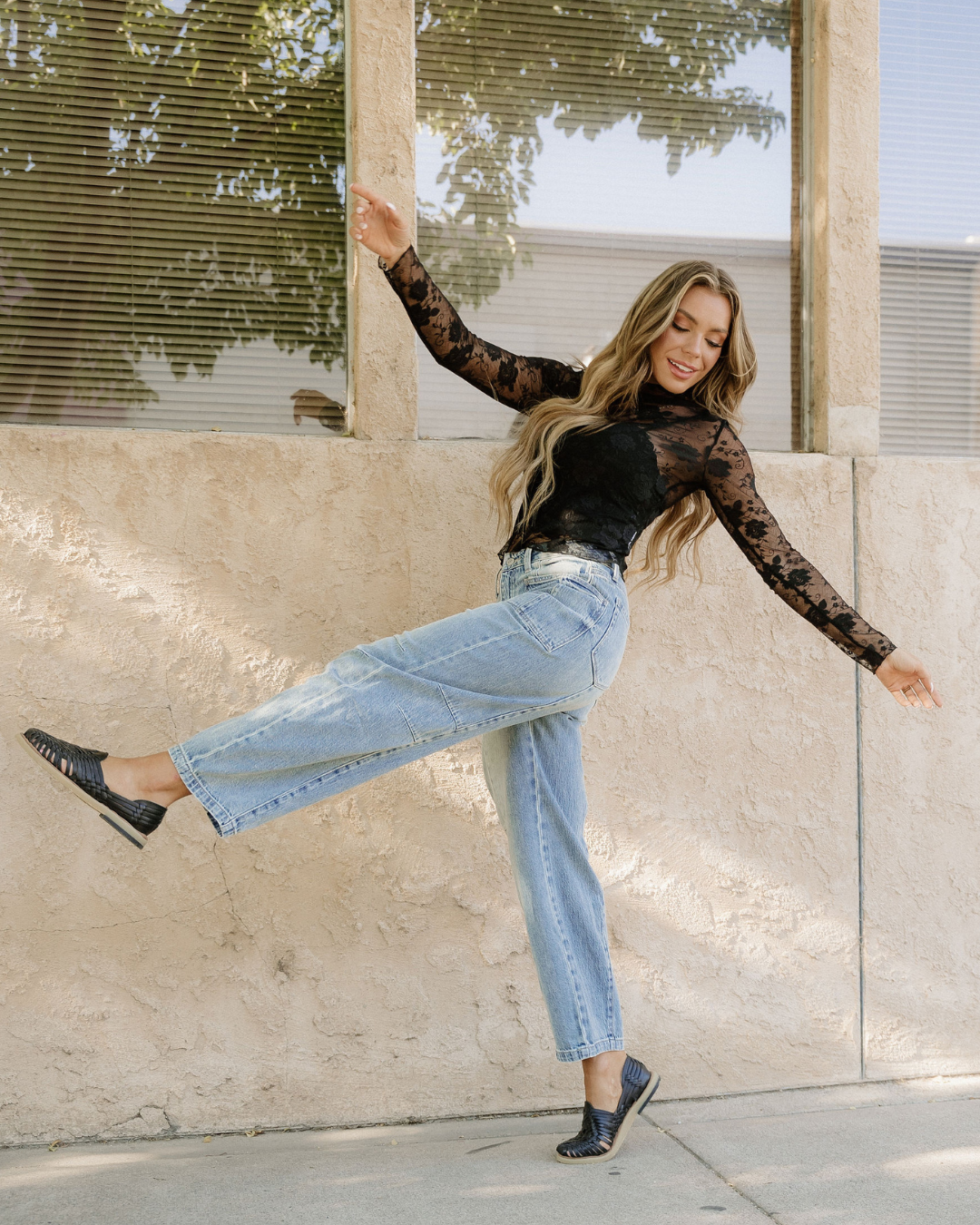 Sheer Floral Lace Top - Black