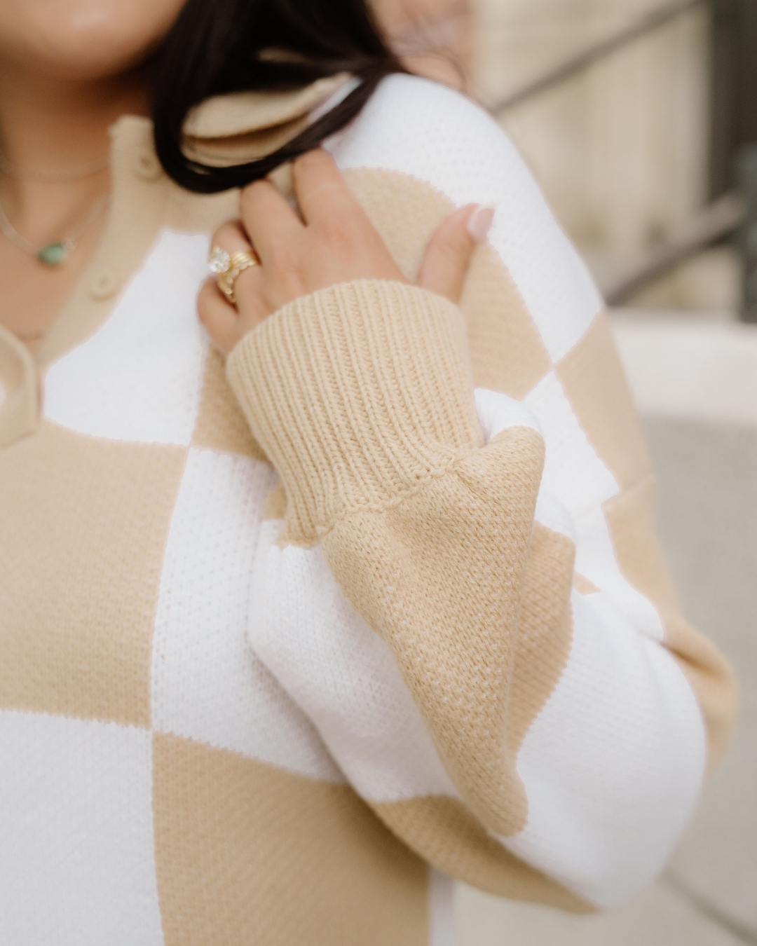 Parker Checkered Sweater - Khaki | Dropship