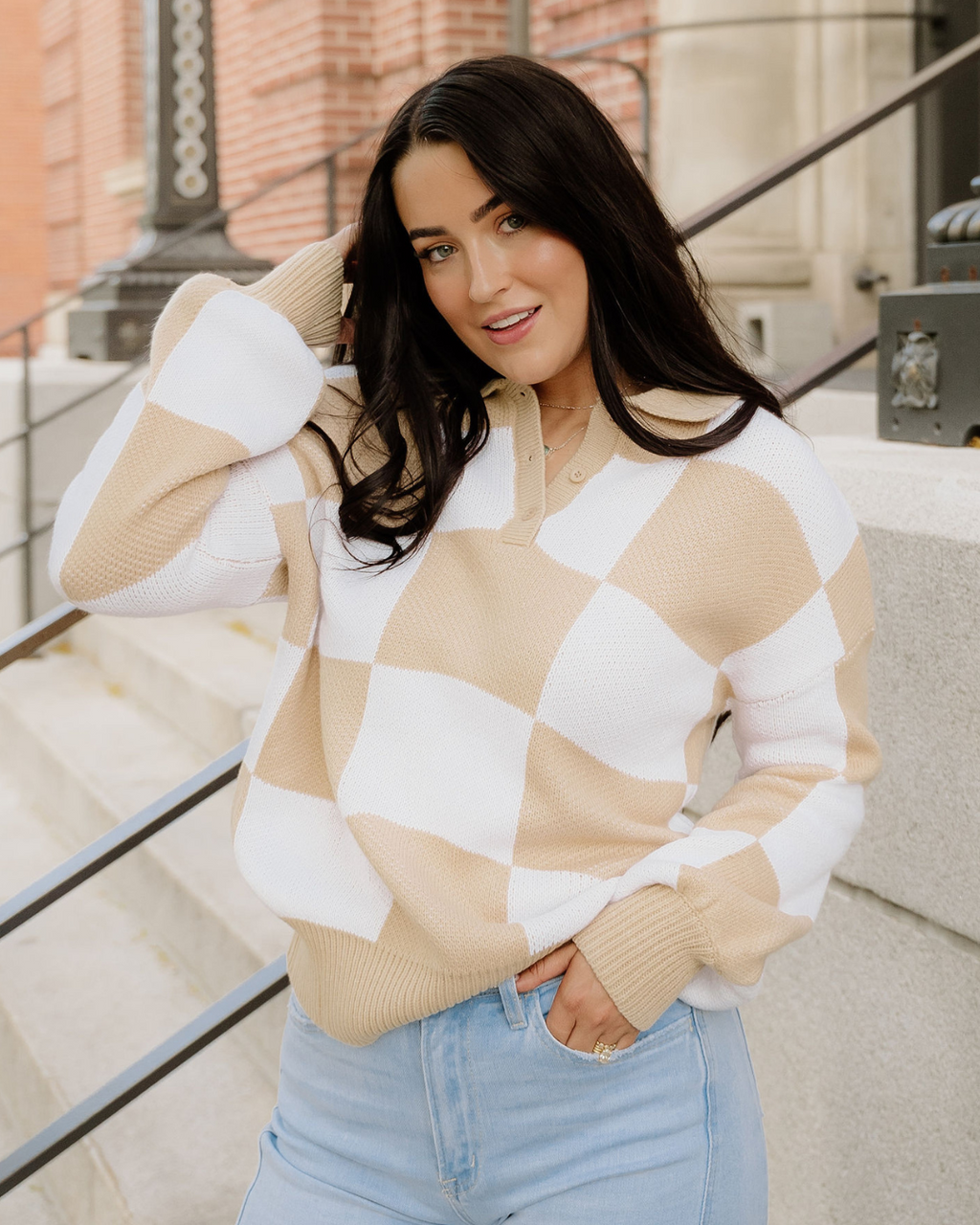Parker Checkered Sweater - Khaki | Dropship