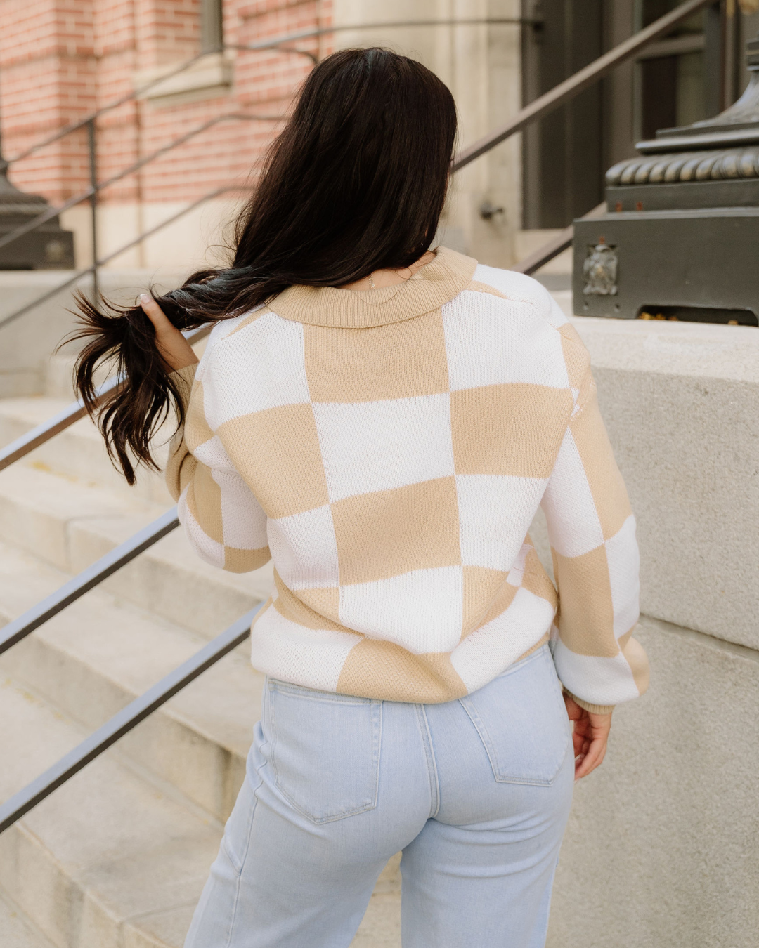 Parker Checkered Sweater - Khaki | Dropship