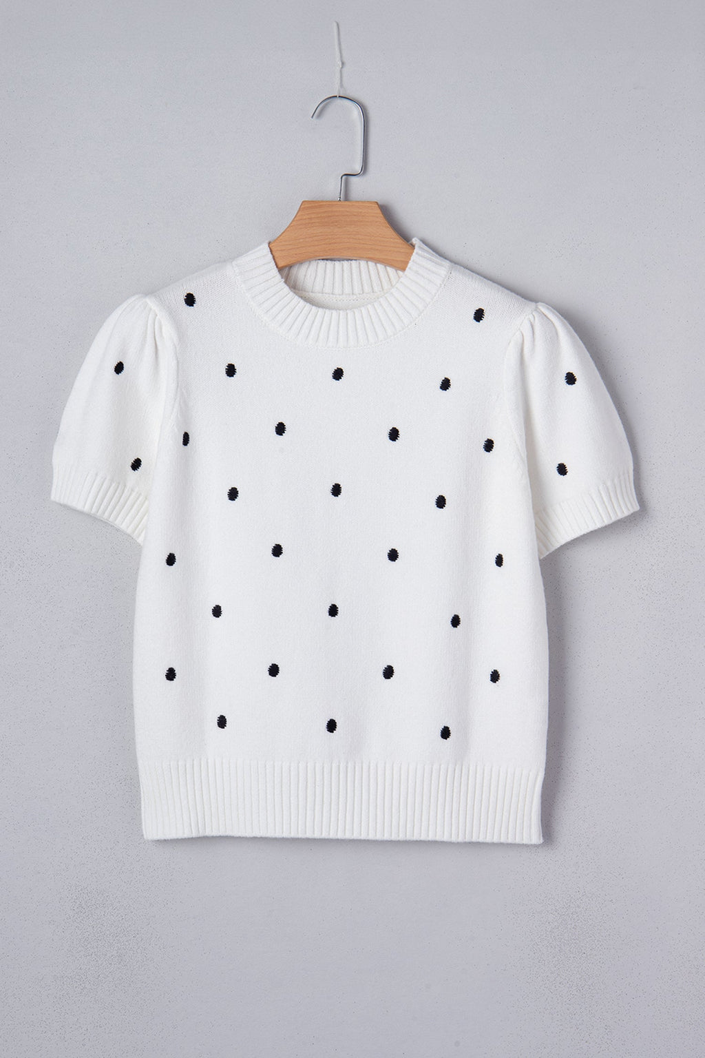 River Polka Dot Bubble Short Sleeve Sweater - White | Dropship