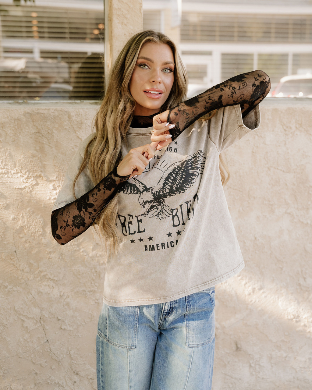 Sheer Floral Lace Top - Black