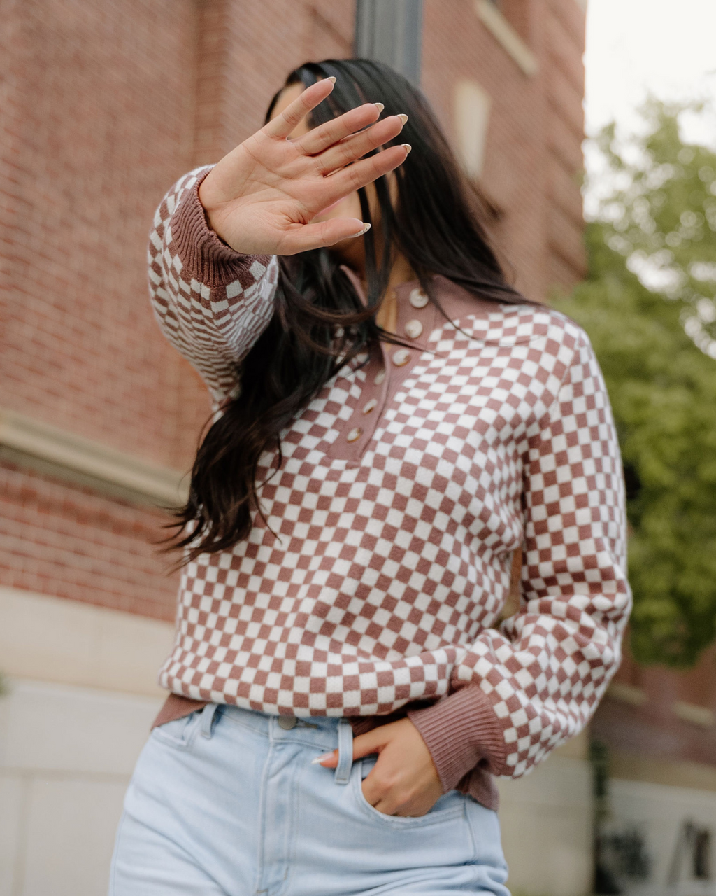 Arlo Checkered Sweater - Brown | Dropship