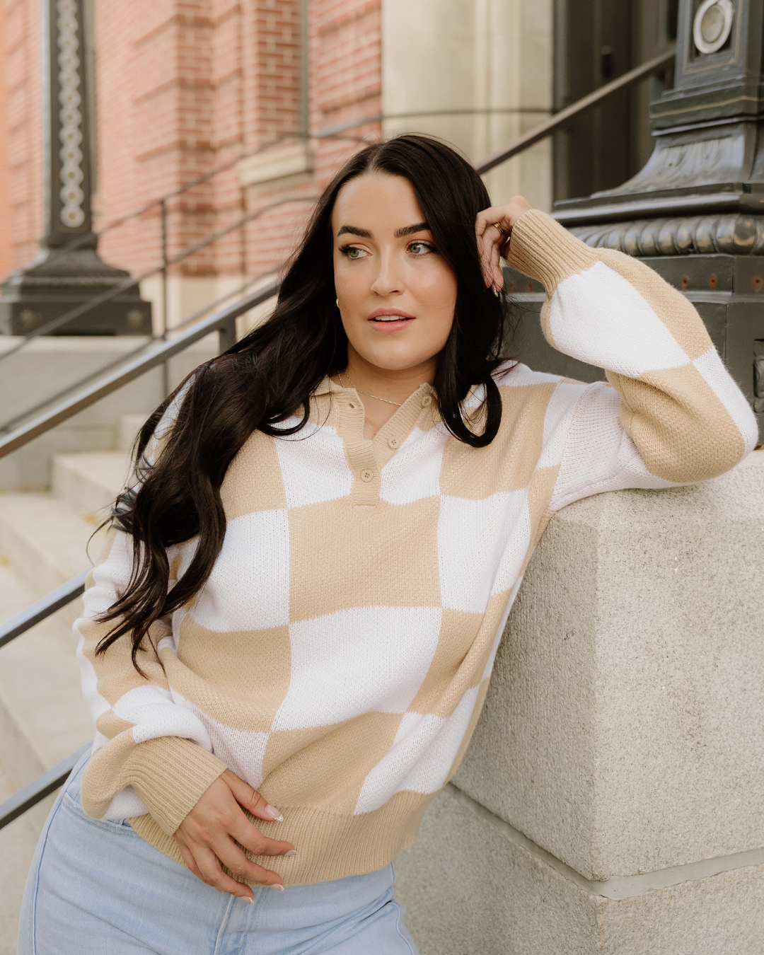 Parker Checkered Sweater - Khaki | Dropship