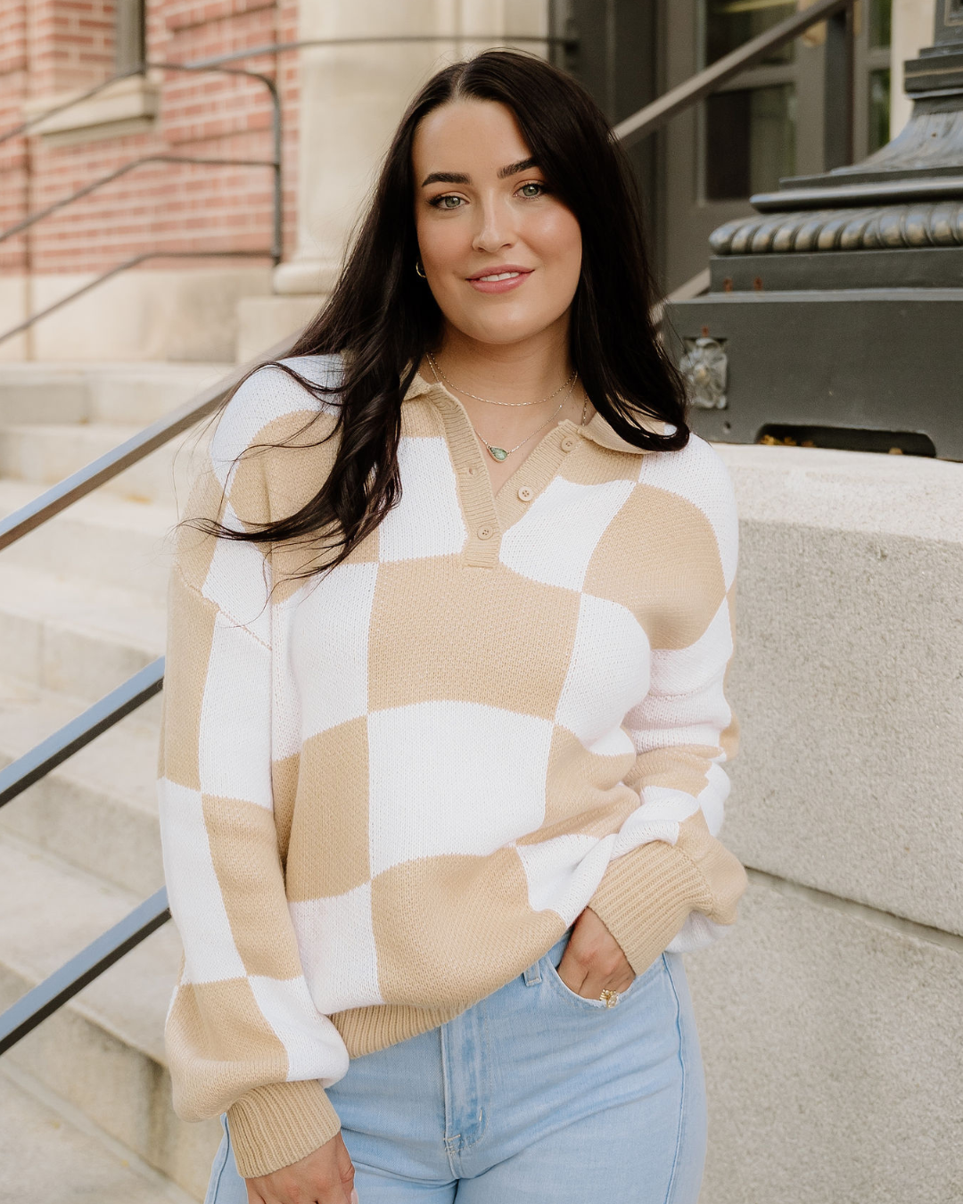 Parker Checkered Sweater - Khaki | Dropship