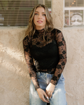 Sheer Floral Lace Top - Black