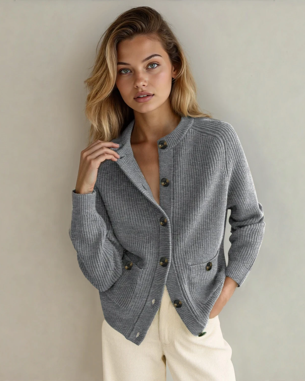 Quinn Chunky Buttoned Front Round Neck Cardigan Sweater | Dropship