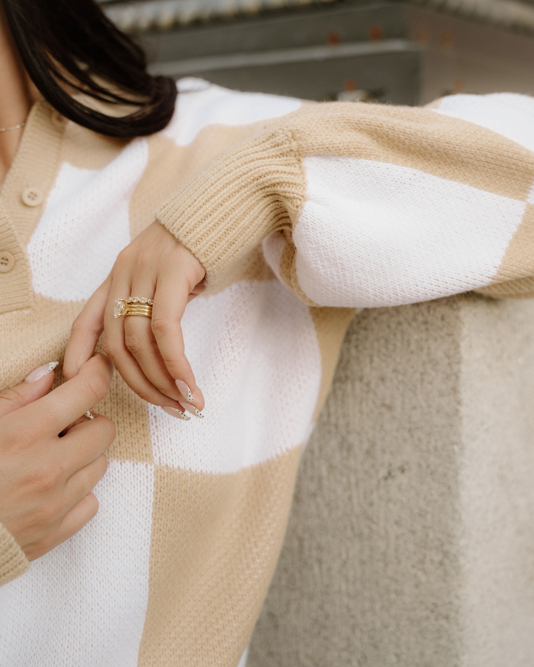 Parker Checkered Sweater - Khaki | Dropship