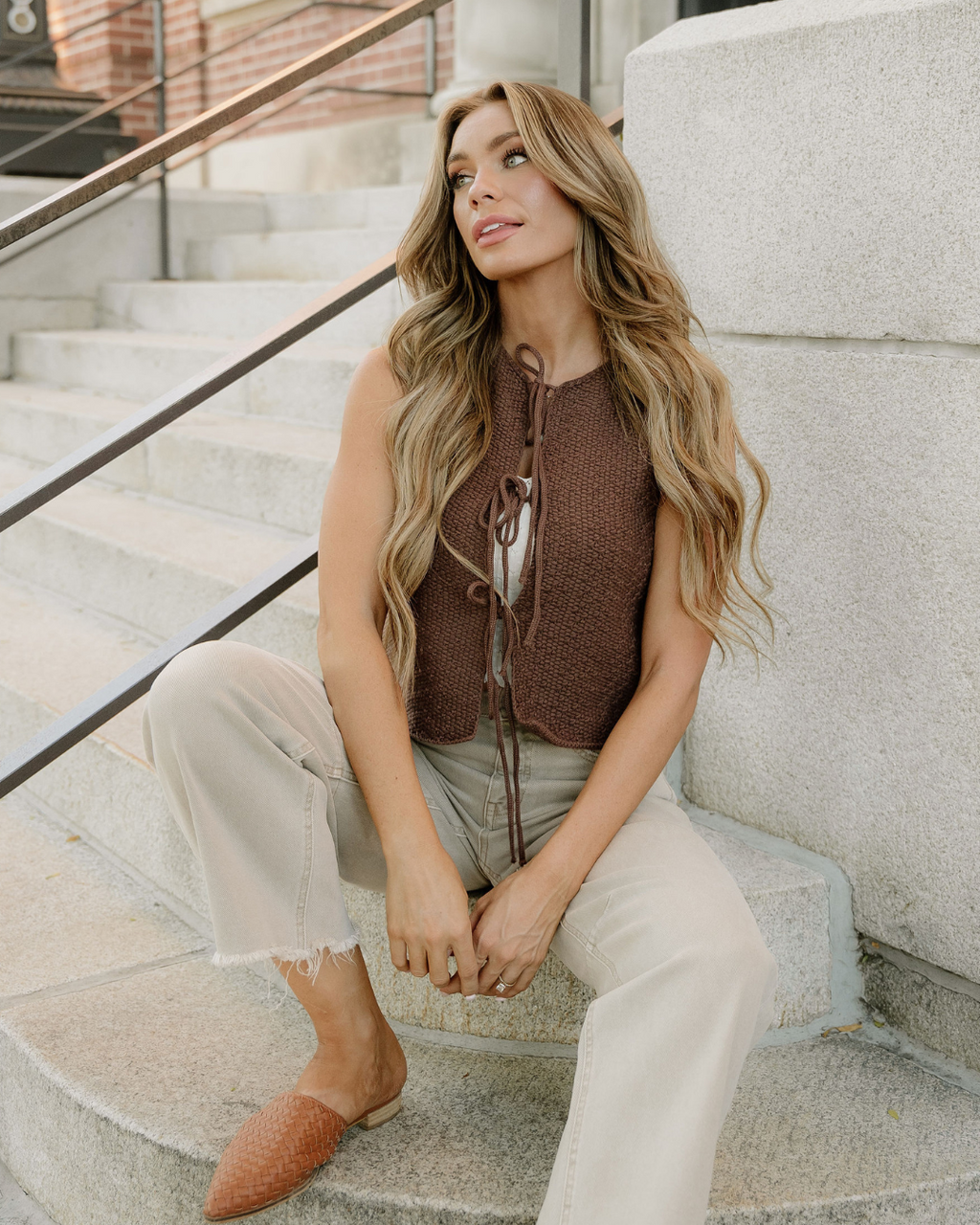 August Tie Up Vest - Brown
