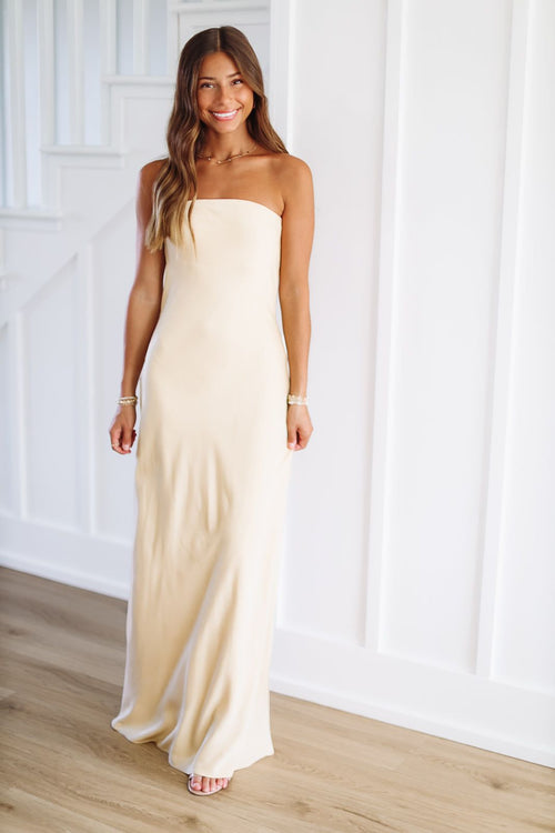 A Diamond is a Long Term Commitment Satin Maxi Dress - Yellow