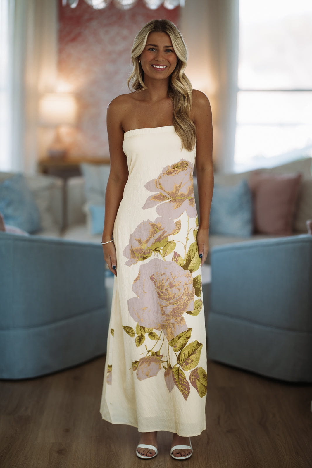 Blow Kisses Maxi Dress - Butter Yellow, Lavender and Green